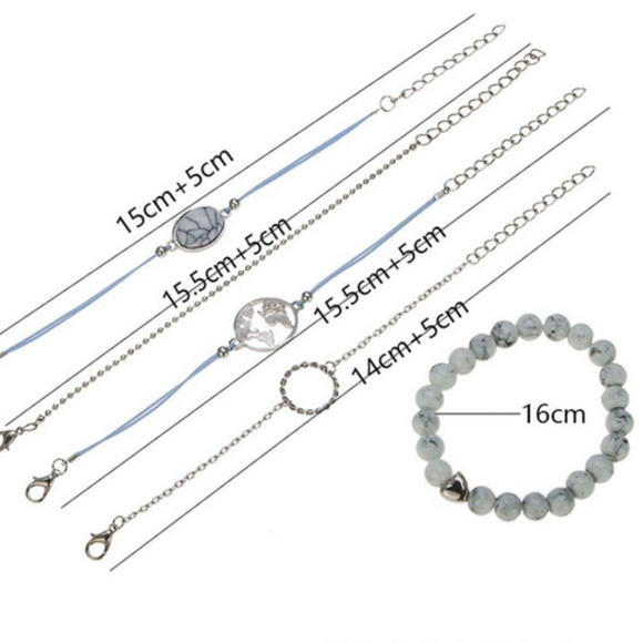 🍒NEW silver boho blue 🌎 world bracelet 5pcs set - Picture 3 of 3